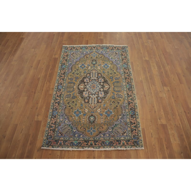 Hand Knotted Oriental 100% Wool Carpet Traditional Medallion Oranges & Rust Tabriz Area Rug - 5' 2'' X 3' 3''