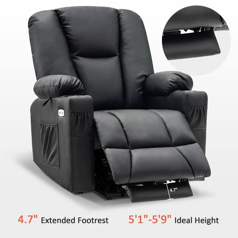 MCombo Electric Power Lift Recliner Chair with Extended Footrest, Cup Holders, Faux Leather 7507