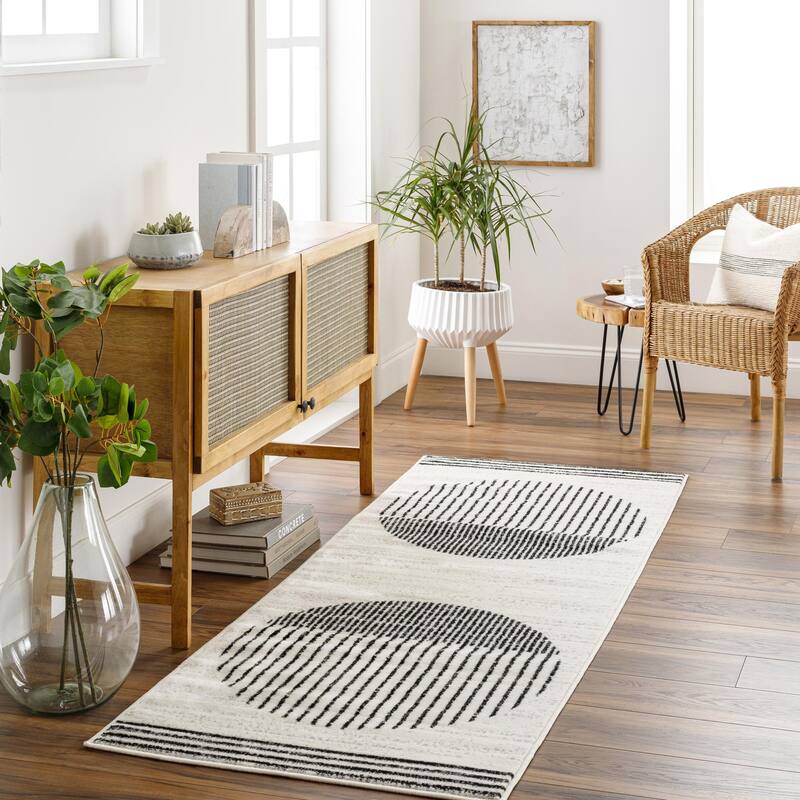 Livabliss Joel Mod Black/Ivory Ombre Geometric Striped Area Rug - 2' 7" x 7' 3" - Black/Ivory - Runner