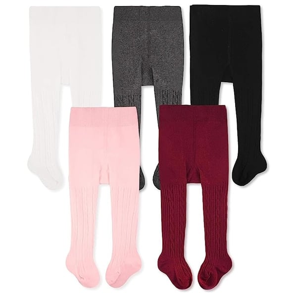 slide 2 of 6, CozyWay Cable Knit Leggings, 5 pair, white/black/darkgray/burgundy/pink