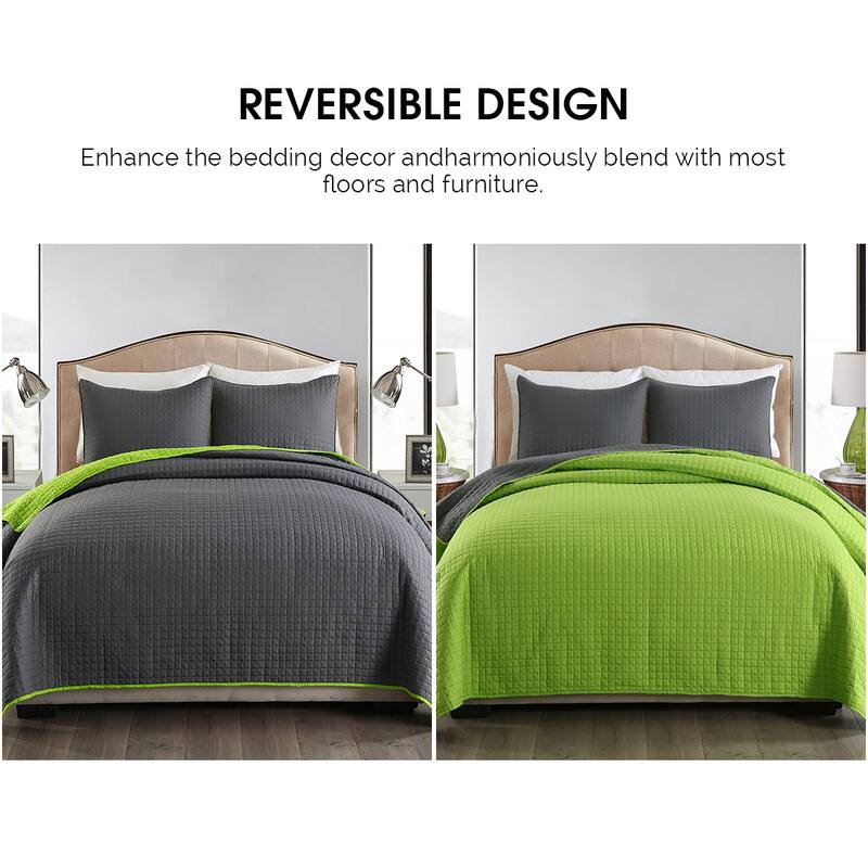 Reversible Luxury Pinsonic Solid Quilt Set Including Shams
