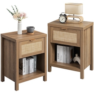 SICOTAS Farmhouse Nightstand with Drawer and Storage Shelf