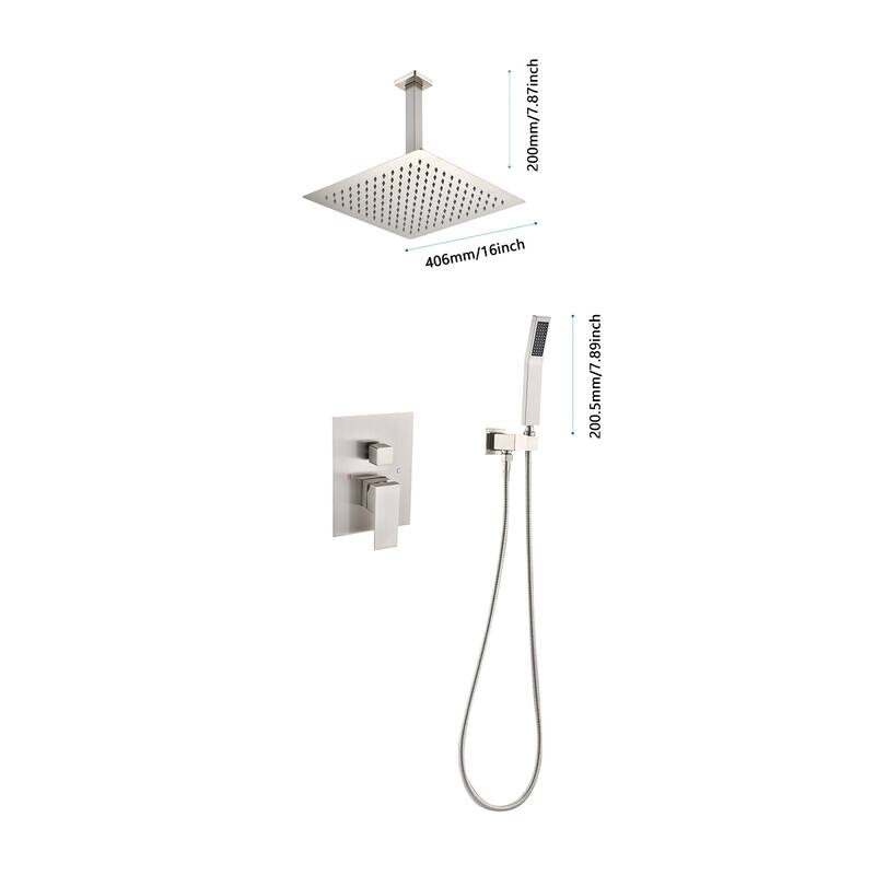 Shower Faucets Sets Complete Shower System 16 Inches Rain Shower Head with Handheld Shower Valve