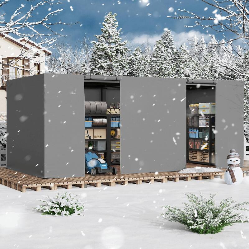 EROMMY Waterproof Pergola Winter Cover with Sidewalls, Mesh Windows and Roll-Up Door, All-Season Weather Enclosure