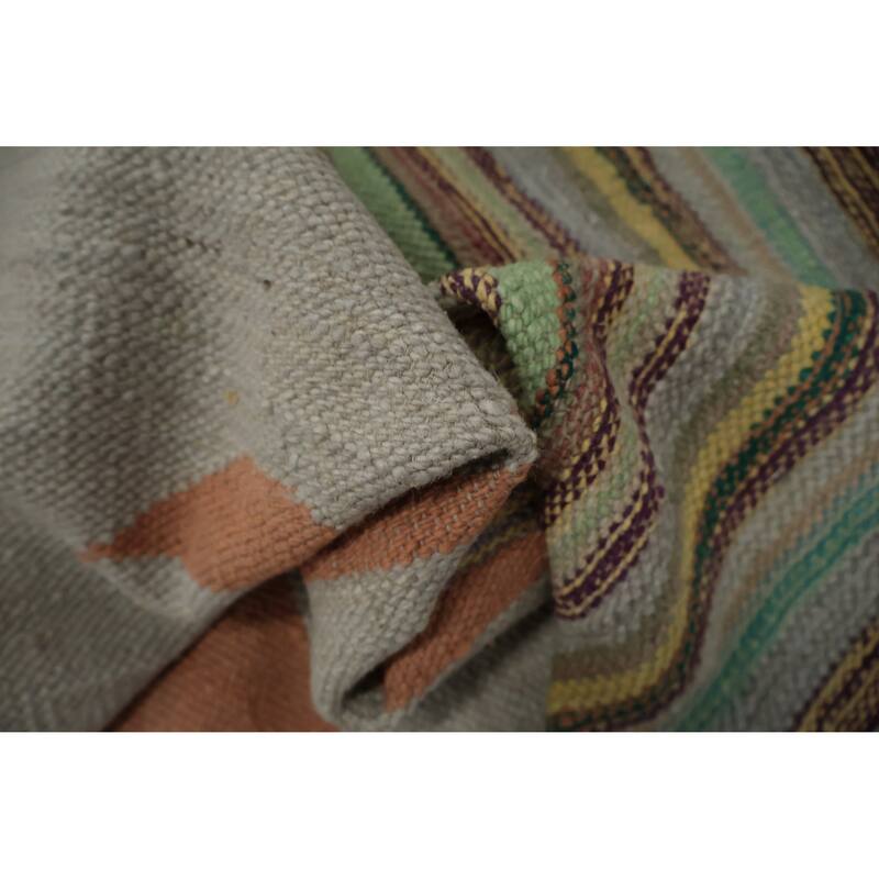 Hand Woven Oriental 100% Wool Carpet Southwestern Modern Greys & Charcoal Kilim Area Rug - 14' 1'' X 11' 1''