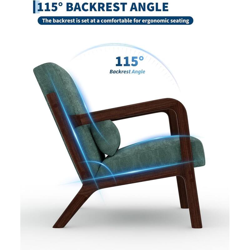 Modern Chenille Accent Sofa Chair, Lounge Armchair with Lumbar Pillow for Living Room, Bedroom