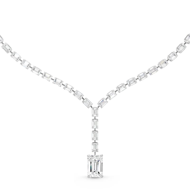 Auriya 14K Gold Lab Grown Lariat Diamond Emerald Drop Tennis Necklace 35 2/5 ct. tw. (F-G VS) - White