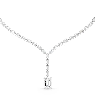 Auriya 14K Gold Lab Grown Lariat Diamond Emerald Drop Tennis Necklace 35 2/5 ct. tw. (F-G VS)