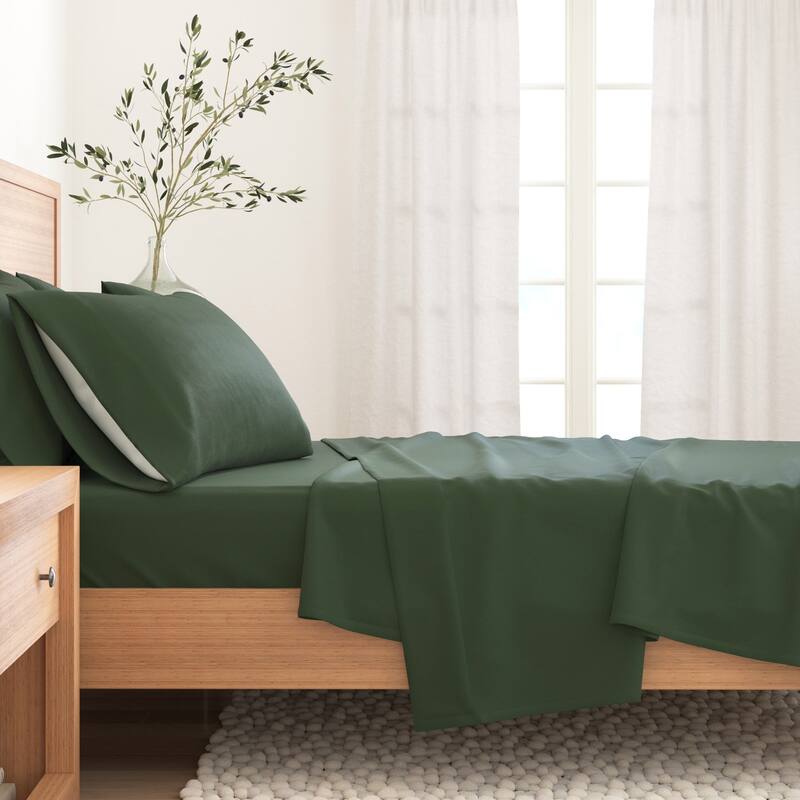 Linery & Co. Turkish Cotton Double-Brushed Solid Color Flannel Bed Sheet Set
