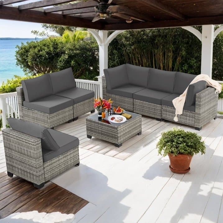 Zenova Patio Conversation Sets,Wicker Rattan Chairs Sofa Sets,Patio Furniture Seating