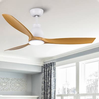 52 in. Outdoor Integrated LED Natural Wooden Grain Modern Ceiling Fan with Lights and Remote Control - 52 in
