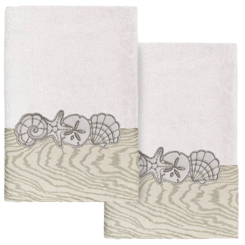 Authentic Hotel and Spa Turkish Cotton Shell Row 2PC Hand Towel Set - Silver