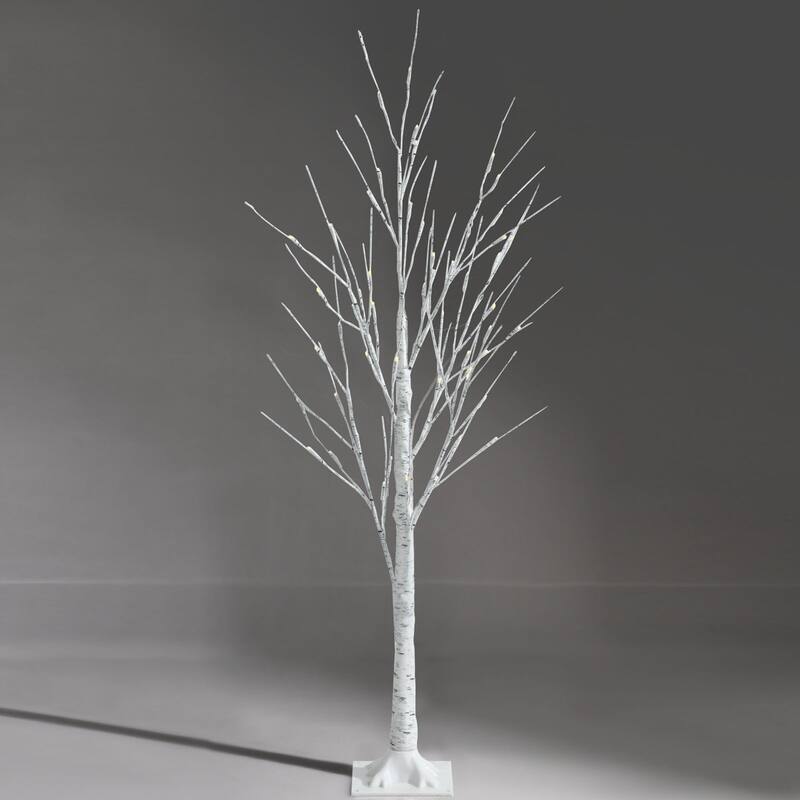 Gymax 4/5/6 FT Pre-lit White Birch Tree Artificial Twig Birch Tree