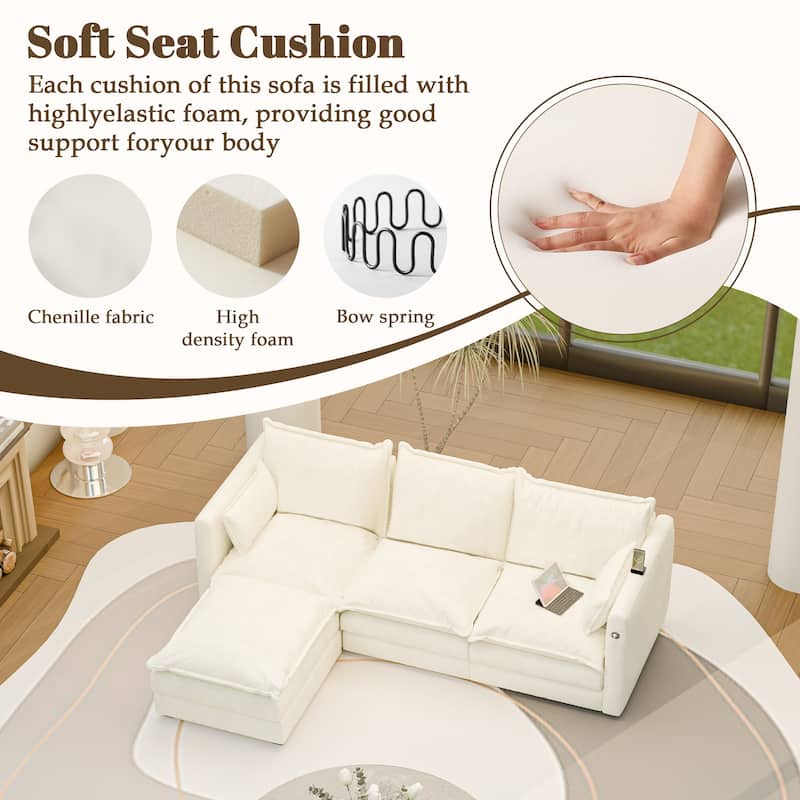 Modular Sectional Sofa L Shaped Couch, 3/4 Seat Sofa Set with Ottoman, Chenille Fabric