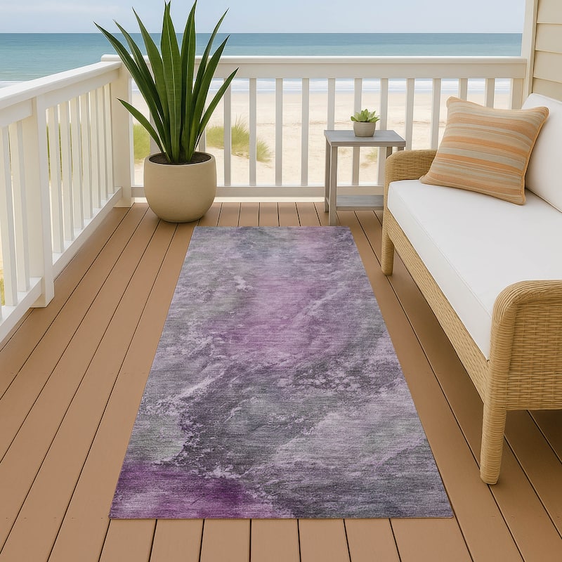 Machine Washable Indoor/ Outdoor Abstract Watercolor Chantille Rug - Plum - 2'3" x 7'6"