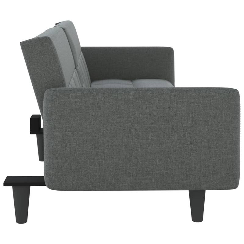 vidaXL Sofa Bed with Cup Holders Black Fabric - 86.6" x 35" x 27.6"