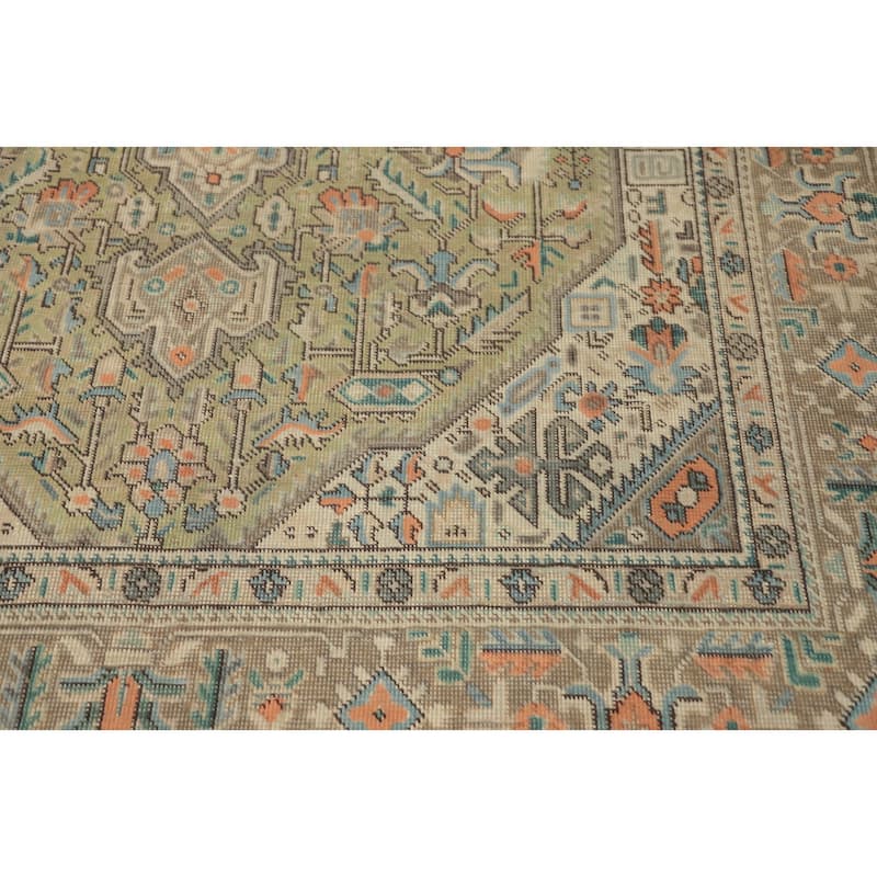 Hand Knotted Oriental 100% Wool Carpet Traditional Medallion Green Tabriz Area Rug - 9' 4'' X 6' 4''