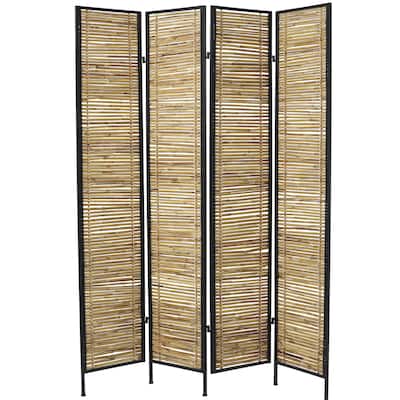 Bamboo Wood Handmade Hinged Foldable Partition 4 Panel Partition Room Divider Screen - Light Brown - Roche River Decor