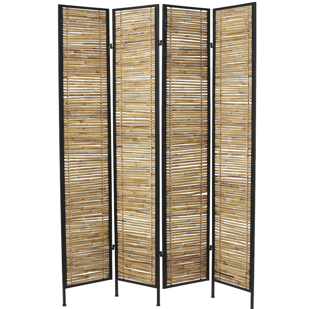 Bamboo Wood Handmade Hinged Foldable Partition 4 Panel Partition Room Divider Screen - Light Brown - Roche River Decor