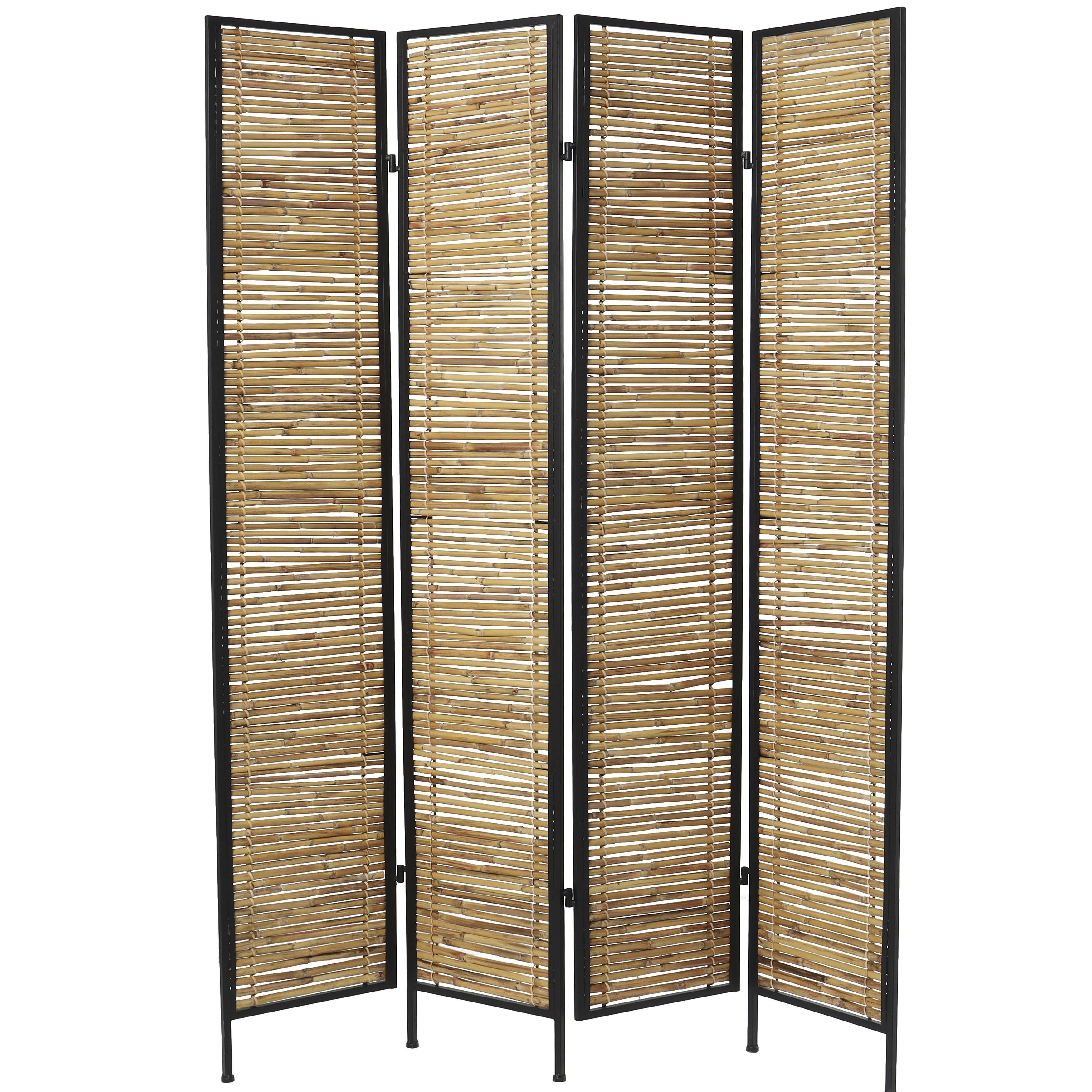 Bamboo Wood Handmade Hinged Foldable Partition 4 Panel Partition Room Divider Screen - Light Brown - Roche River Decor