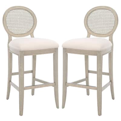 SAFAVIEH Couture Karlee Rattan Back Barstool-(SET of 2)