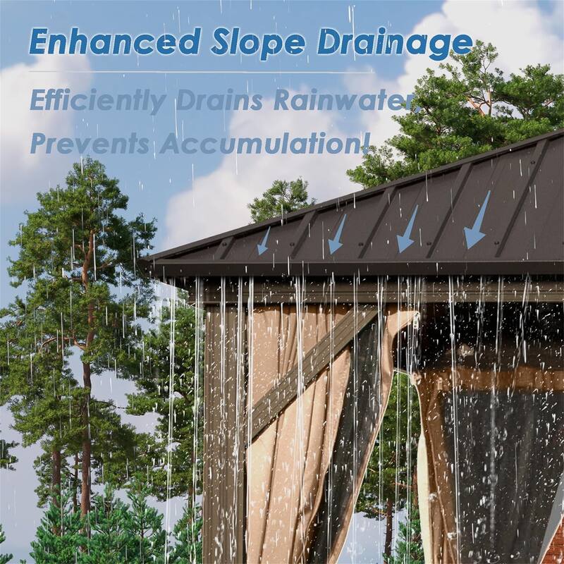 10' X 14' Aluminum Metal Gazebo with Galvanized Steel Double Roof Canopy - Brown