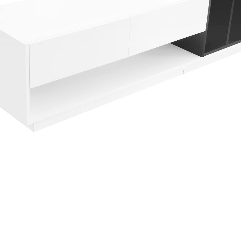 Two-Tone TV Stand with Open Storage, Wood Media Console for TVs Up to 80", Wide Top Media Console Table for Living Room