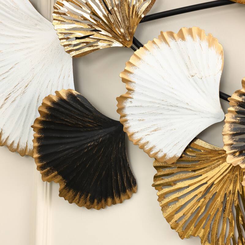 Black Gold and White Metal Ginkgo Leaves Modern Wall Decor