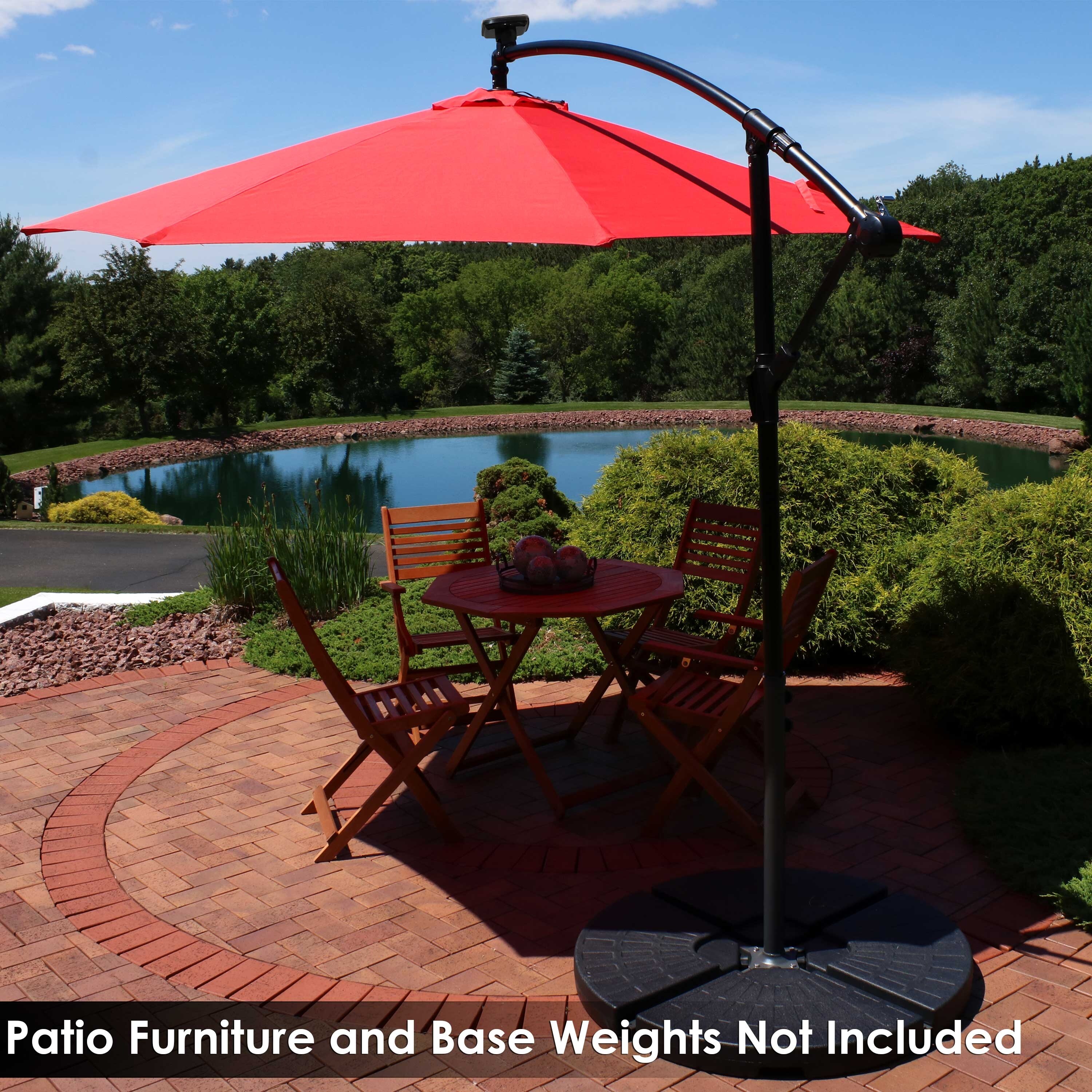 Shop Sunnydaze Offset Patio Umbrella With Solar Led Lights 9 Foot Cherry Overstock 31953676