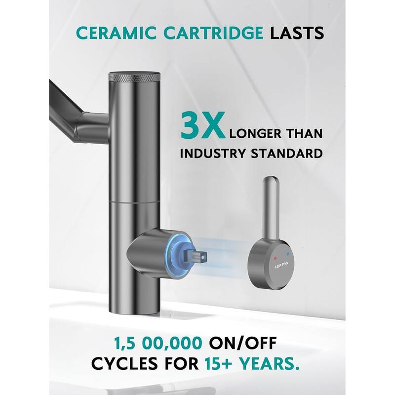 Lefton Rotatable Single Hole Bathroom Sink Faucet with Built-in Filter, Temperature Display in Fahrenheit, 2 Water Modes