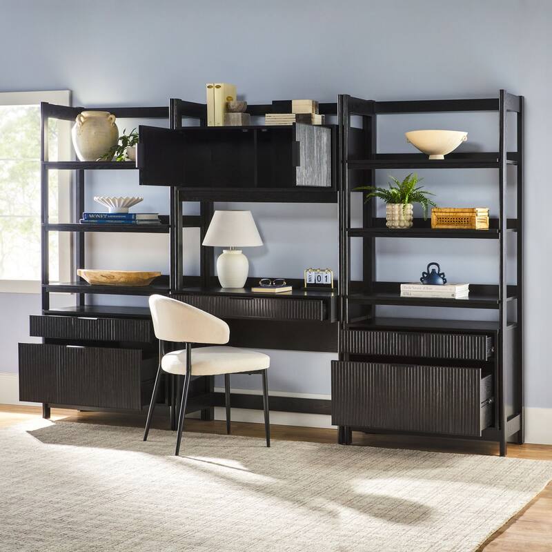 Walker Edison Hutch Desk with 2 Wide Bookcases