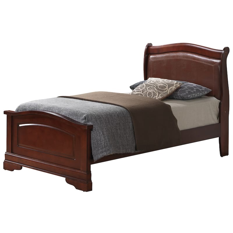 Curved Faux Leather Upholstered Twin Panel Bed - 84" - Brown