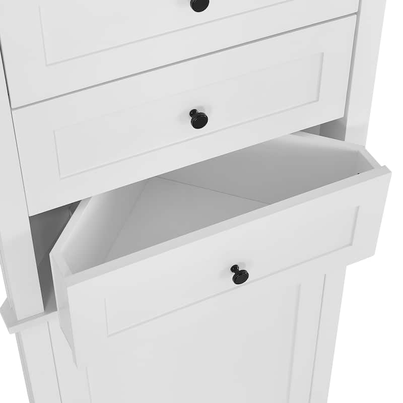 GDFStudio - Triangle Tall Corner Storage Cabinet with 3 Drawers and Adjustable Shelves for Bathroom