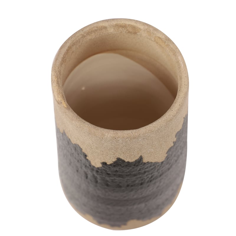 Black Porcelain Vase with Terracotta Details