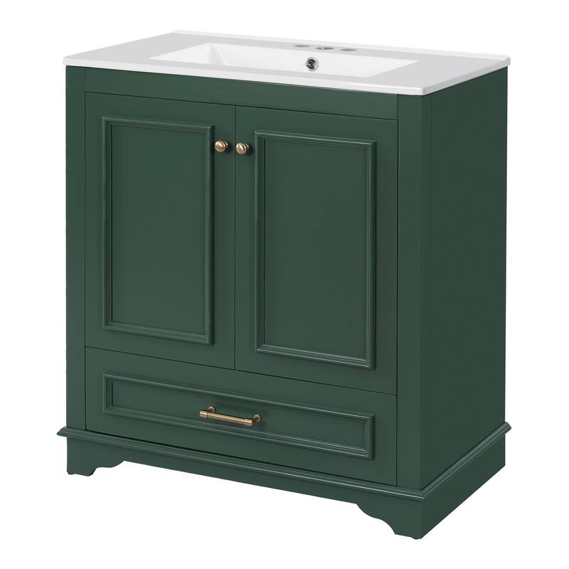 Roomfitters 30" Bathroom Vanity with Sink, Wood Frame Freestanding Bathroom Cabinet with 2 Soft-Closing Doors and Bottom Drawer