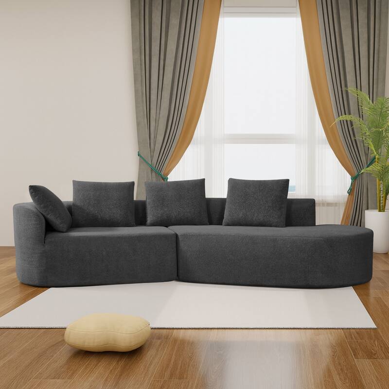 Modern 2-Seater Frame-Free Compressed Polyester Upholstered Sectional Sofa - Charcoal Grey