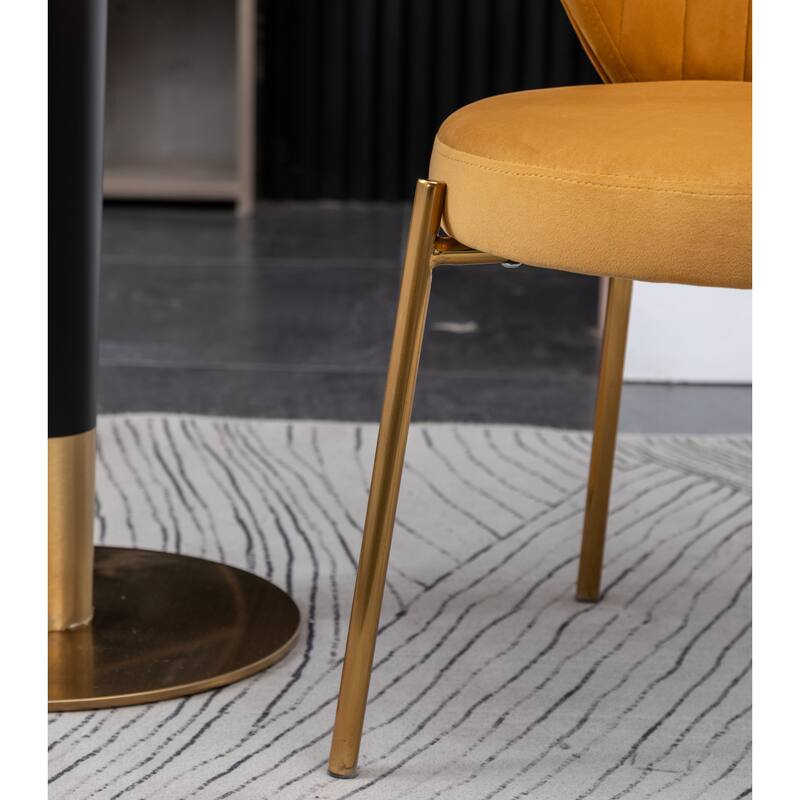 3-Piece Dining Set with 2 Velvet Chairs and Round Dining Table