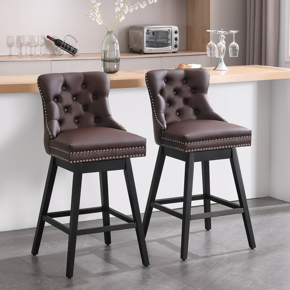 26"/30" Faux Leather Swivel Counter or Bar Height Stools with Wood Frame