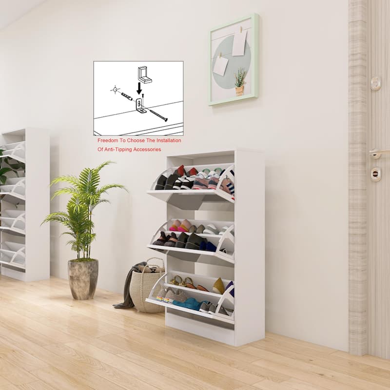 3-Tier Shoe Rack Organizer Cabinet with Full-Length Mirror, Slim Design, Easy Pull-Down Drawers for Entryway, Hallway, Mudroom