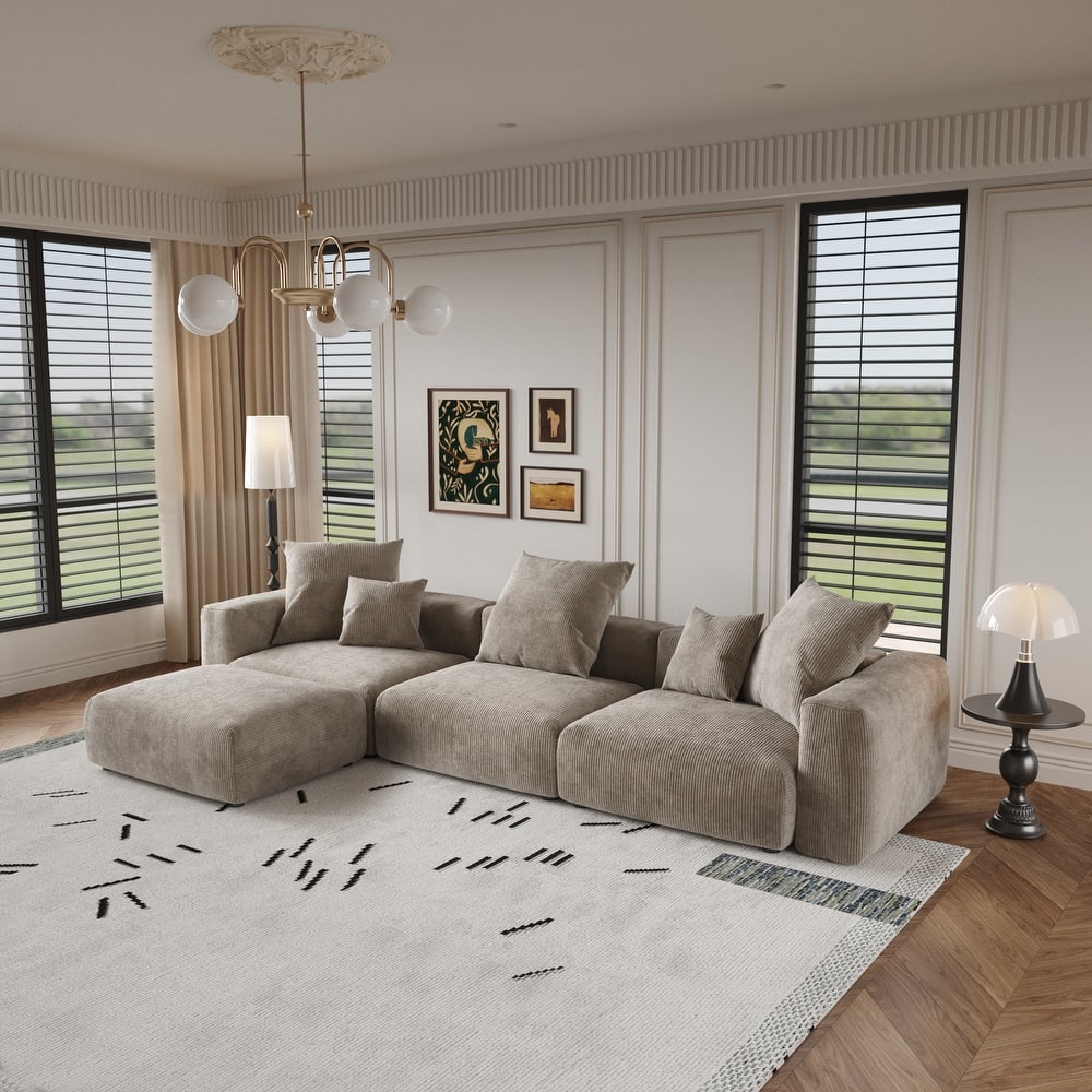 141.73'' L-shaped Corduroy Sectional Sofa Oversized Cloud Couch with Ottoman