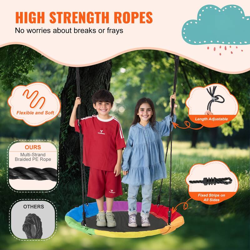 Tree Swing Hanging Straps and Adjustable Multi-Strand Ropes, Round Swing for Kids Outdoor