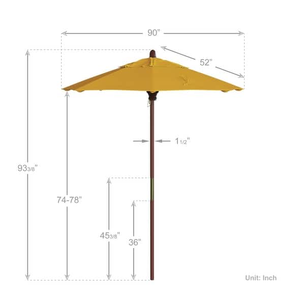 dimension image slide 3 of 20, Port Lavaca 7.5ft Round Wood Umbrella by Havenside Home, Base Not Included