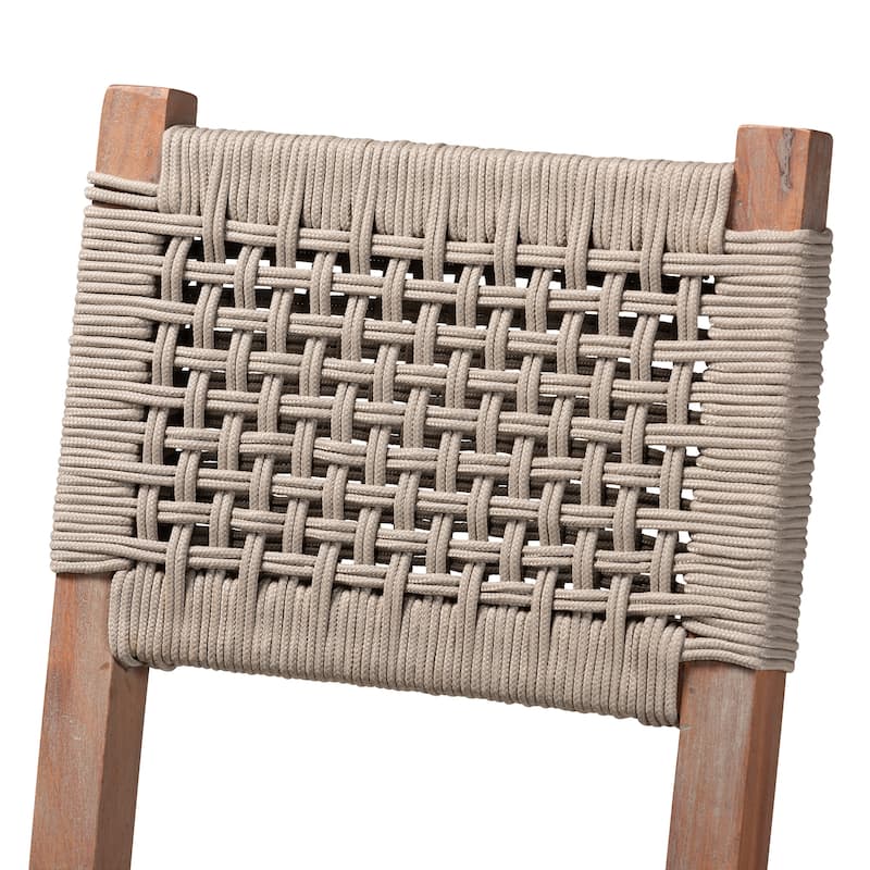 Heyna Transitional Grey Woven Rope Mahogany Counter Stool