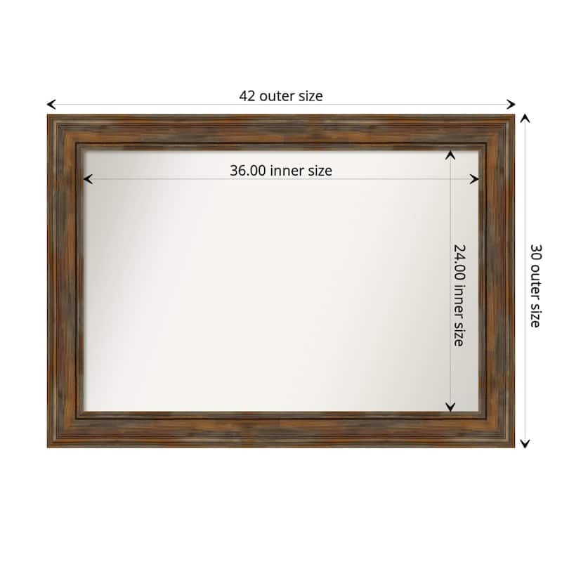 Non-Beveled Wood Bathroom Wall Mirror - Alexandria Rustic Brown Frame - 42 x 30 in - Alexandria Rustic Brown