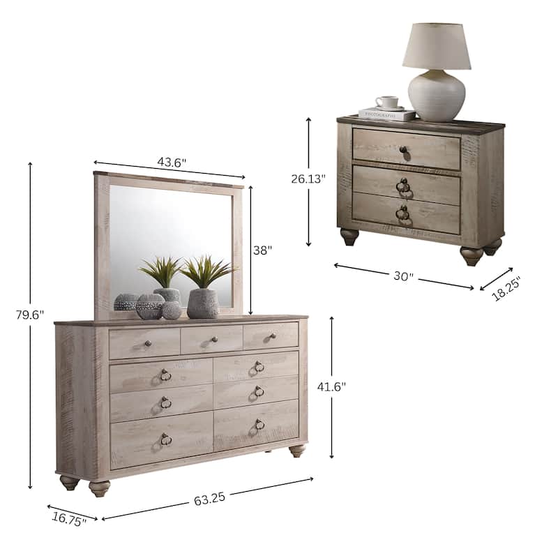 Roundhill Furniture Imerland 5-pc. Contemporary King-sized Whitewashed Bedroom Set