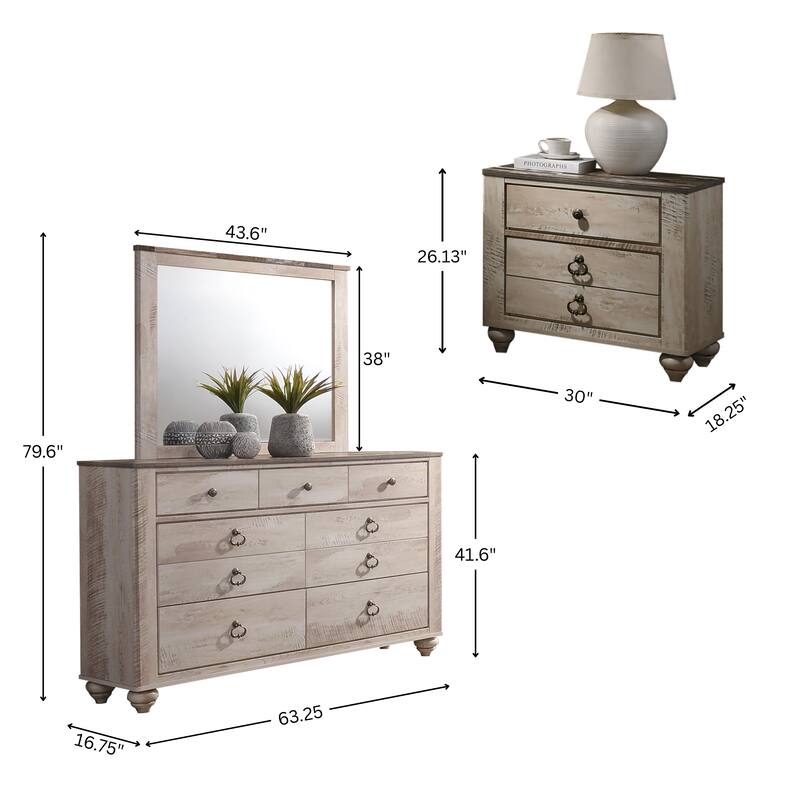 Roundhill Furniture Imerland Contemporary White Wash Finish 4-Piece Bedroom Set, King