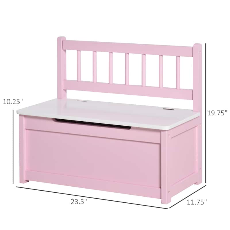 Qaba 2-IN-1 Wooden Toy Box Kids Seat Bench Storage Chest Cabinet Chunk Cube with Safety Pneumatic Rod