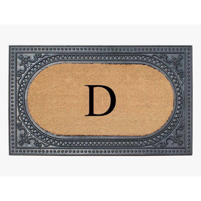 A1HC First Impression Carson Rubber and Coir 24" X 39", Heavy Duty, Easy to Clean Outdoor Monogrammed Doormat - Black - Monogrammed D