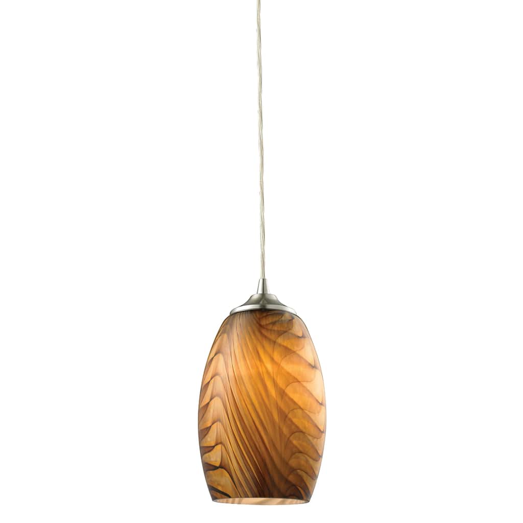 Tidewaters 5-inch Wide 1-Light Pendant in Satin Nickel with Amber Glass - 5in W x 5in D x 10in H