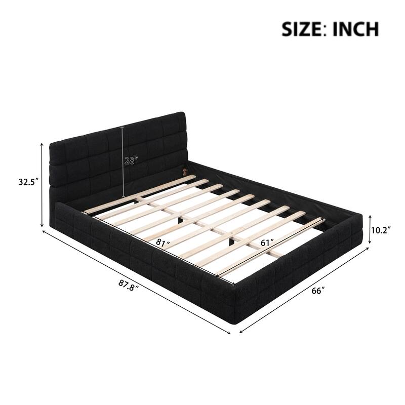 Roomfitters Queen Size Upholstered Platform Bed with Minimalist Headboard and Padded Frame